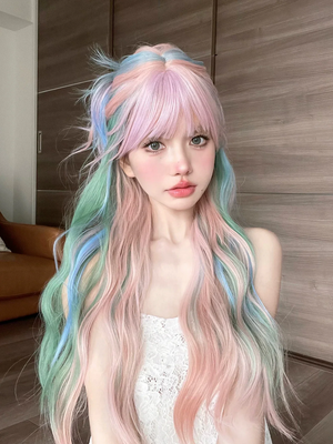 28 Inch Iridescent Rainbow Color Multi Color Synthetic Wigs