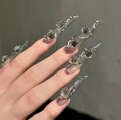 French Rose Thorn Transparent  10pcs Teardrop-shaped Press-on Nails