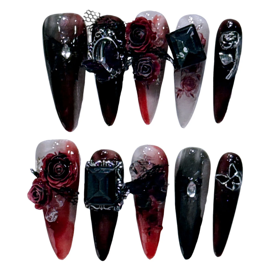Gothic Vampire Design 10pcs Dark Black False Nails