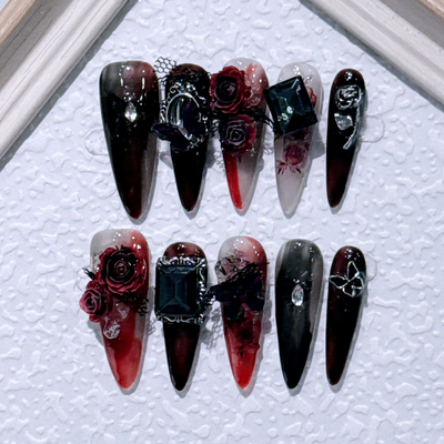 Gothic Vampire Design 10pcs Dark Black False Nails