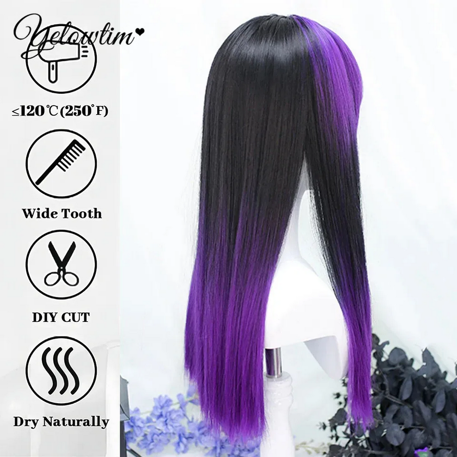 Black and Purple Synthetic Long Straight Lolita Wig