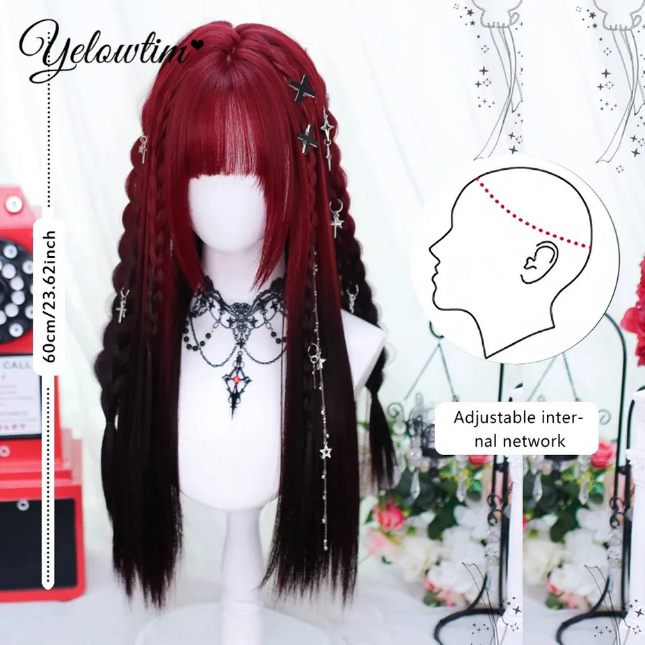 Black and Purple Synthetic Long Straight Lolita Wig