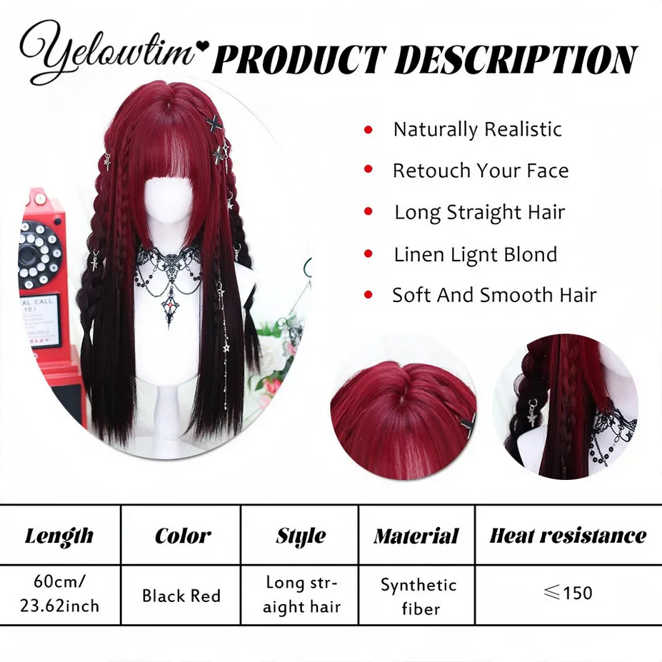 Black and Purple Synthetic Long Straight Lolita Wig