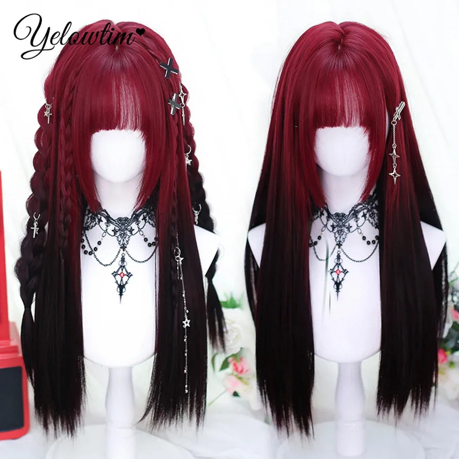 Black and Purple Synthetic Long Straight Lolita Wig