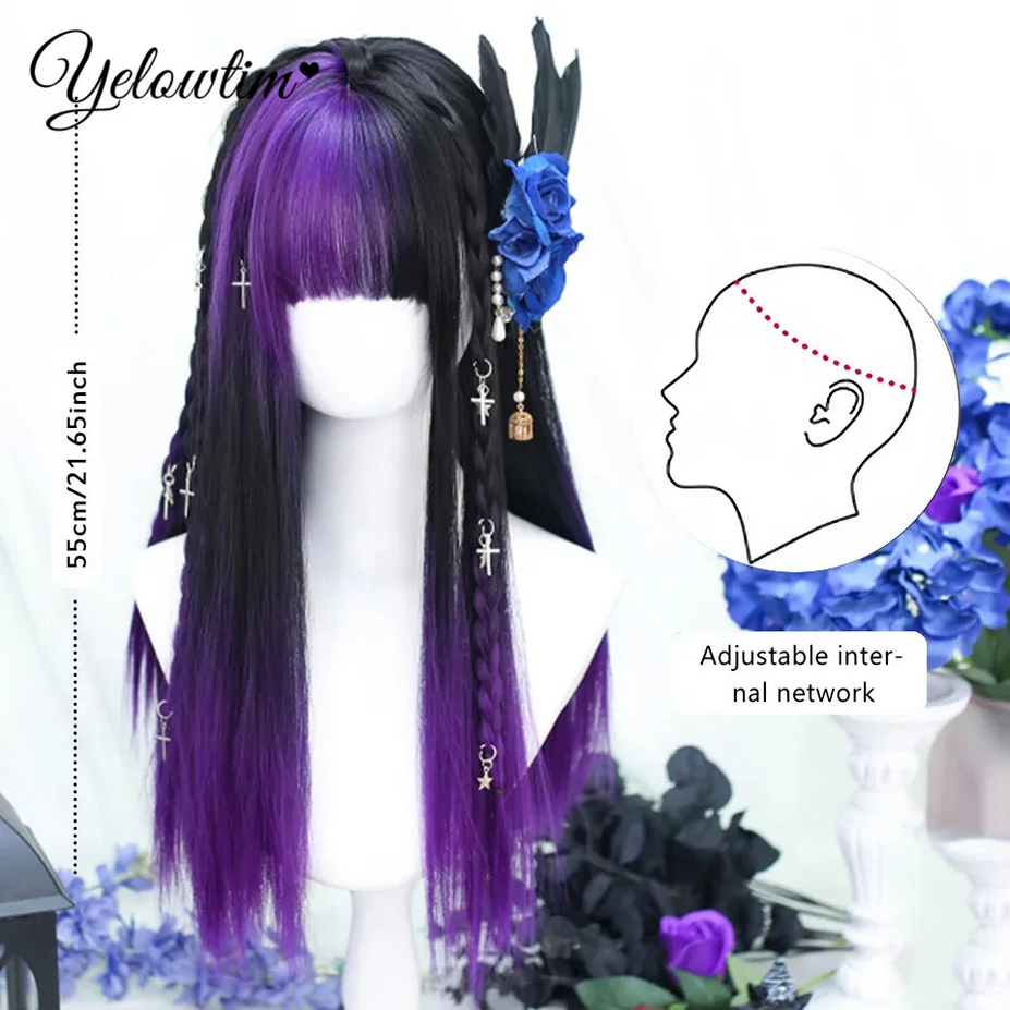 Black and Purple Synthetic Long Straight Lolita Wig