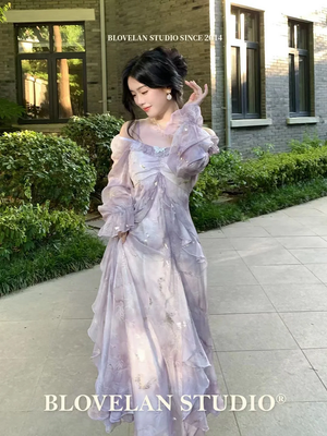 French Style Fairy Ruffles Midi Dress