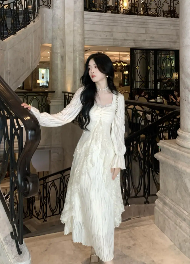 Korean Apricot Lace Princess Party Dress