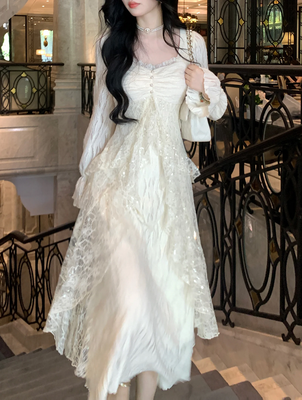Korean Apricot Lace Princess Party Dress