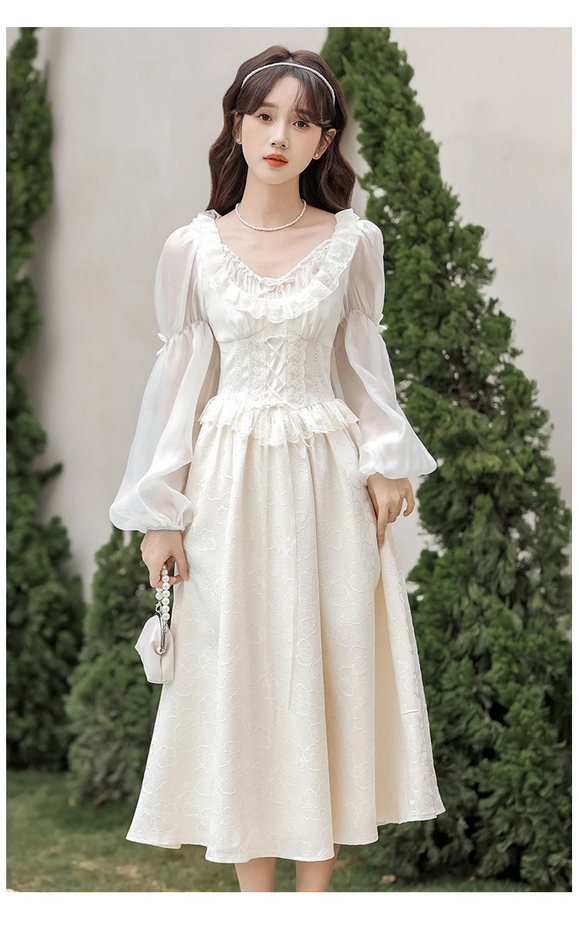 French Fairy Lantern Sleeve Midi Dress