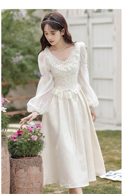 French Fairy Lantern Sleeve Midi Dress