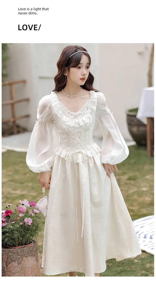 French Fairy Lantern Sleeve Midi Dress