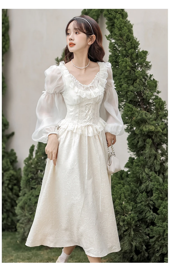 French Fairy Lantern Sleeve Midi Dress