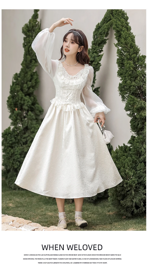 French Fairy Lantern Sleeve Midi Dress