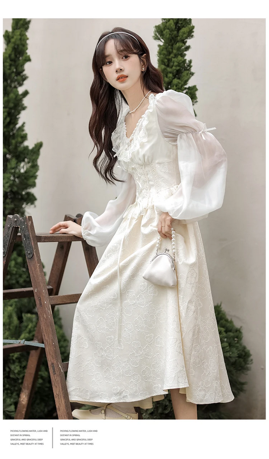 French Fairy Lantern Sleeve Midi Dress
