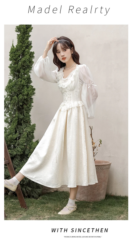 French Fairy Lantern Sleeve Midi Dress