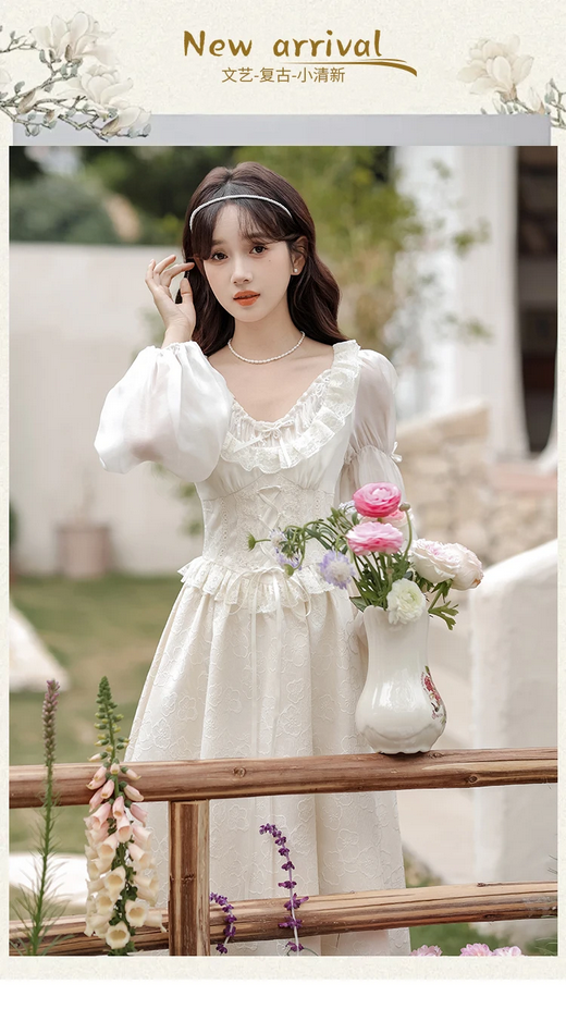 French Fairy Lantern Sleeve Midi Dress