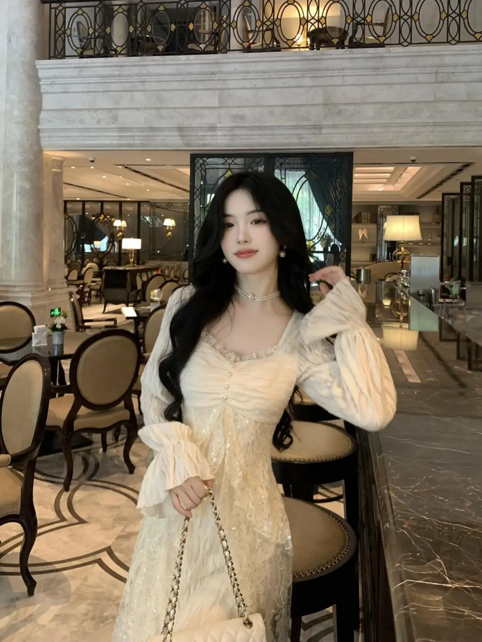 Korean Apricot Lace Princess Party Dress