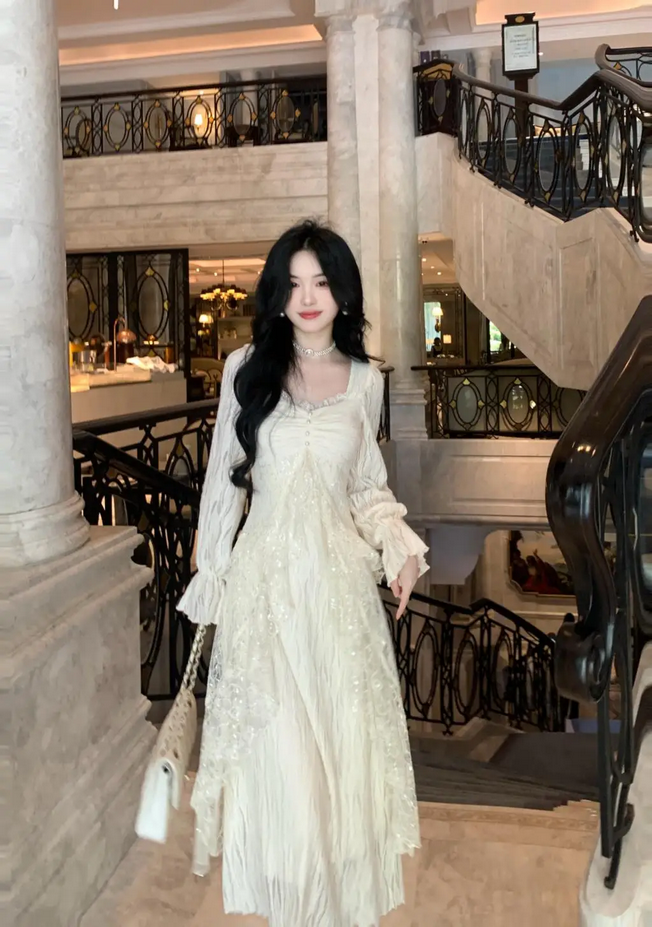 Korean Apricot Lace Princess Party Dress