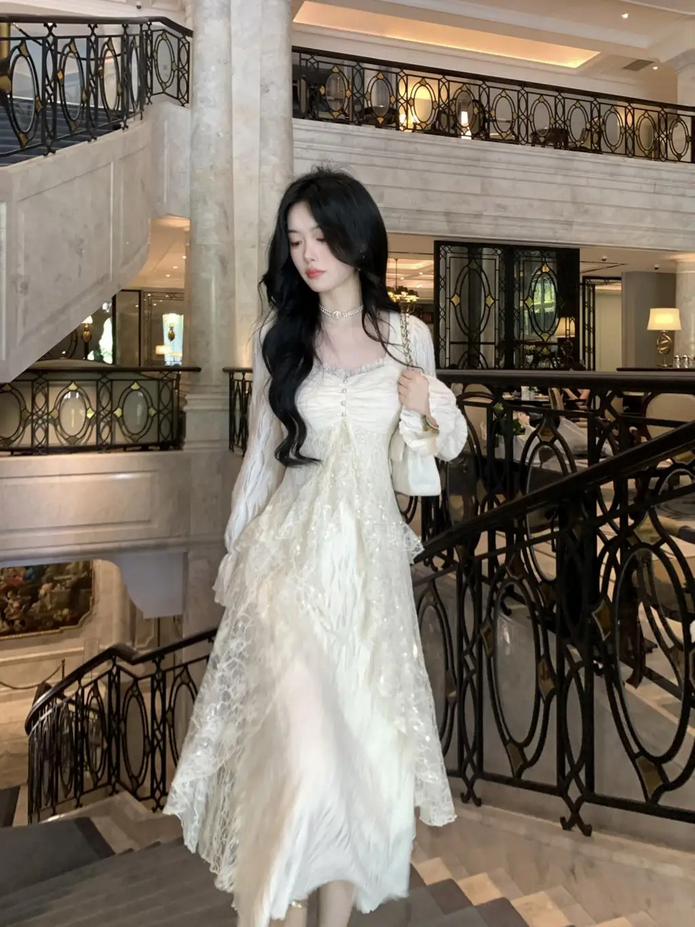 Korean Apricot Lace Princess Party Dress
