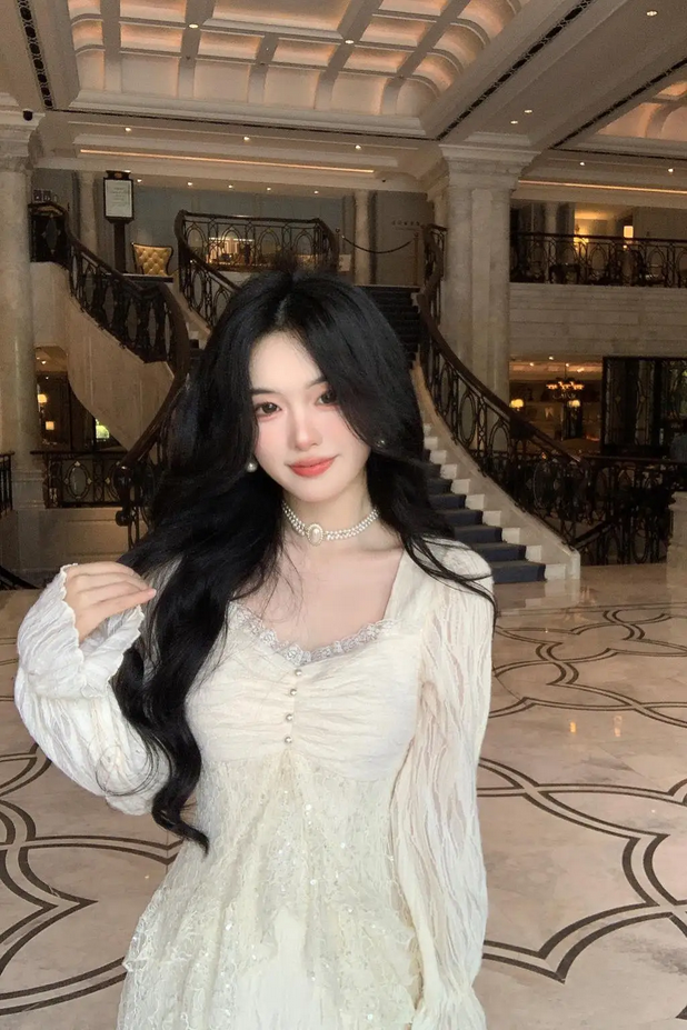 Korean Apricot Lace Princess Party Dress