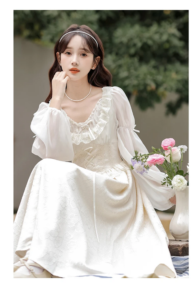 French Fairy Lantern Sleeve Midi Dress