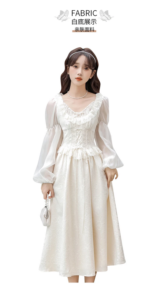 French Fairy Lantern Sleeve Midi Dress