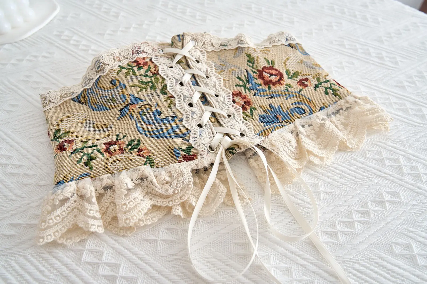 Apricot Corset Belt Ruffles French Vintage Party Dress