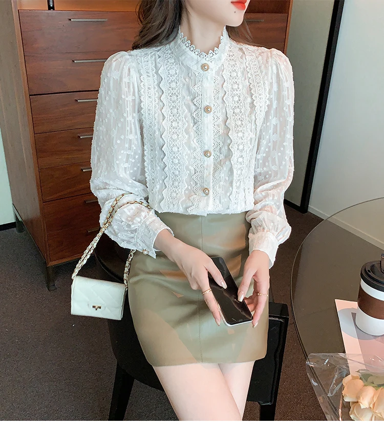 Elegant Vintage Lace White Blouse