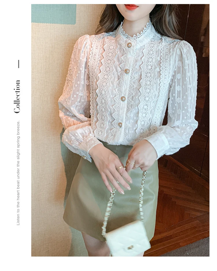 Elegant Vintage Lace White Blouse
