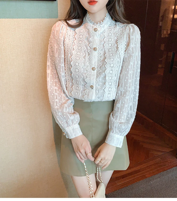 Elegant Vintage Lace White Blouse