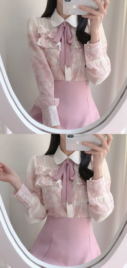 Fashion Long Sleeve Doll Collar Women&#39;s Blouse