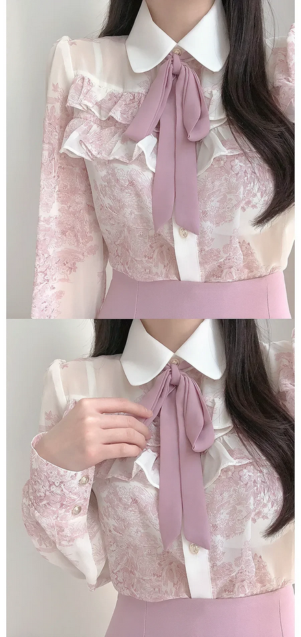 Fashion Long Sleeve Doll Collar Women&#39;s Blouse
