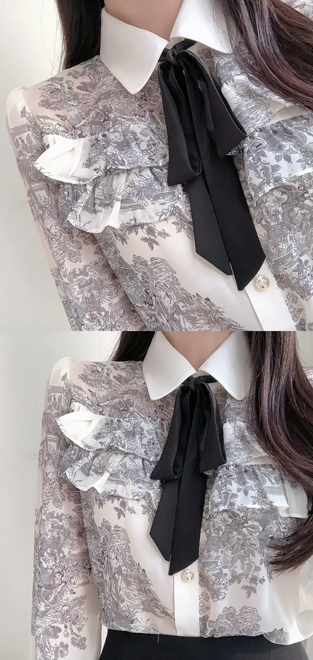 Fashion Long Sleeve Doll Collar Women&#39;s Blouse