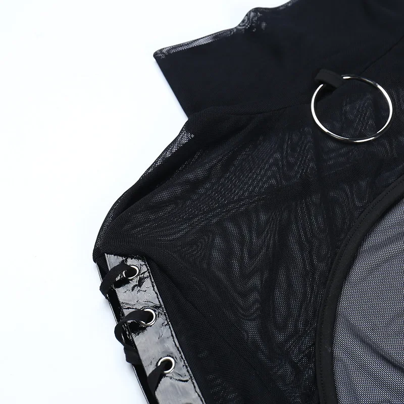 Lace-up Punk Gothic Flare Sleeve Black Top