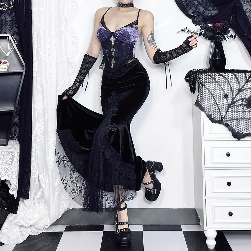 Y2K Goth Sexy Sleeveless Purple Velvet Women&#39;s Top