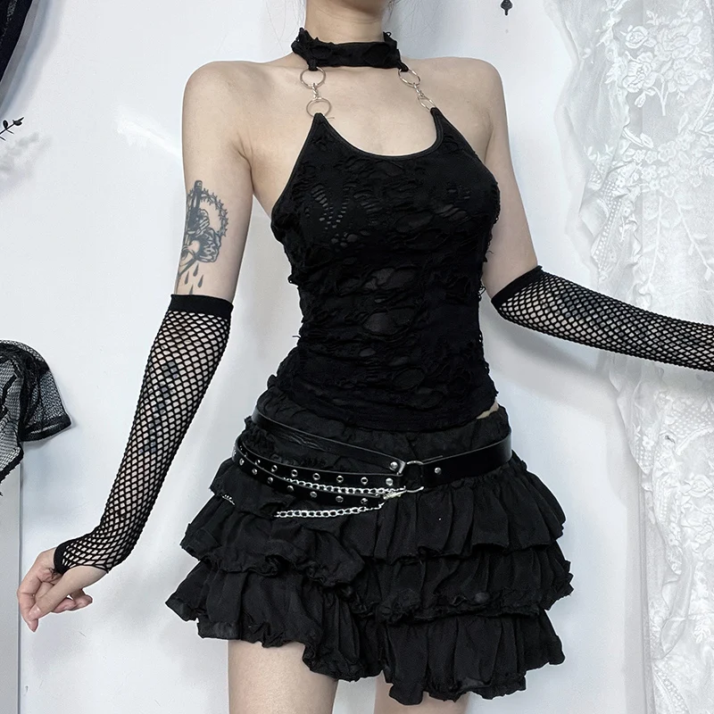 Y2K Black Halter Crop Top