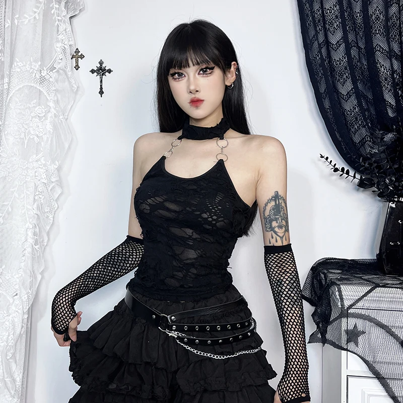 Y2K Black Halter Crop Top