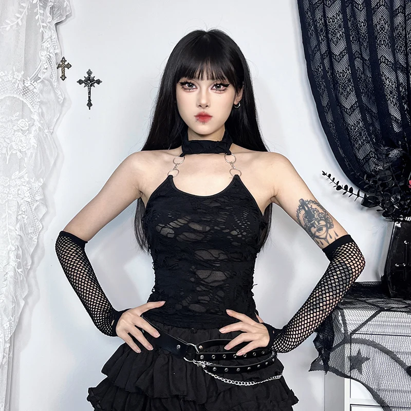 Y2K Black Halter Crop Top