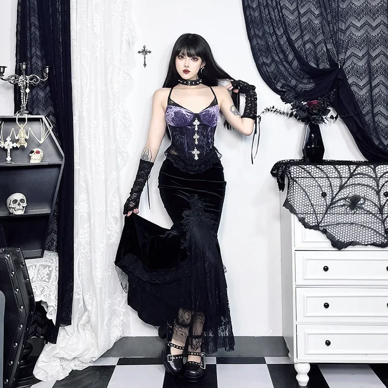 Y2K Goth Sexy Sleeveless Purple Velvet Women&#39;s Top