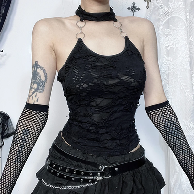 Y2K Black Halter Crop Top