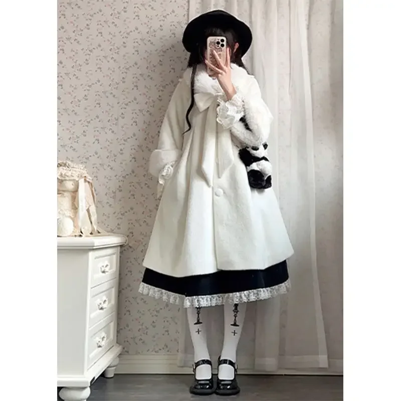 Japanese Lolita Kawaii Plush Long White Coat