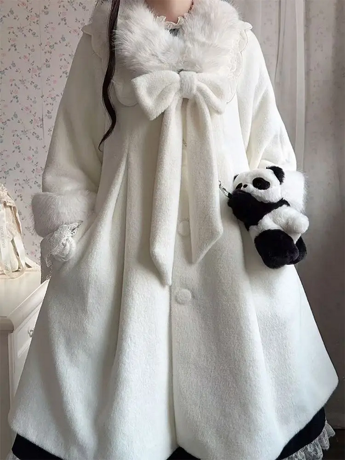 Japanese Lolita Kawaii Plush Long White Coat