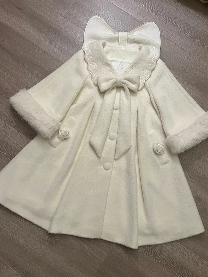 Japanese Lolita Kawaii Plush Long White Coat