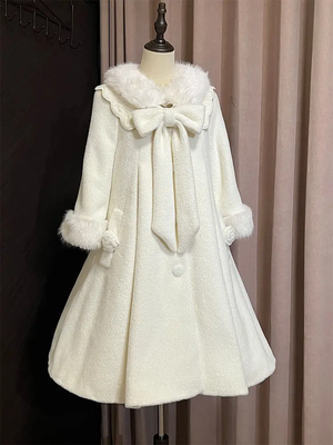 Japanese Lolita Kawaii Plush Long White Coat