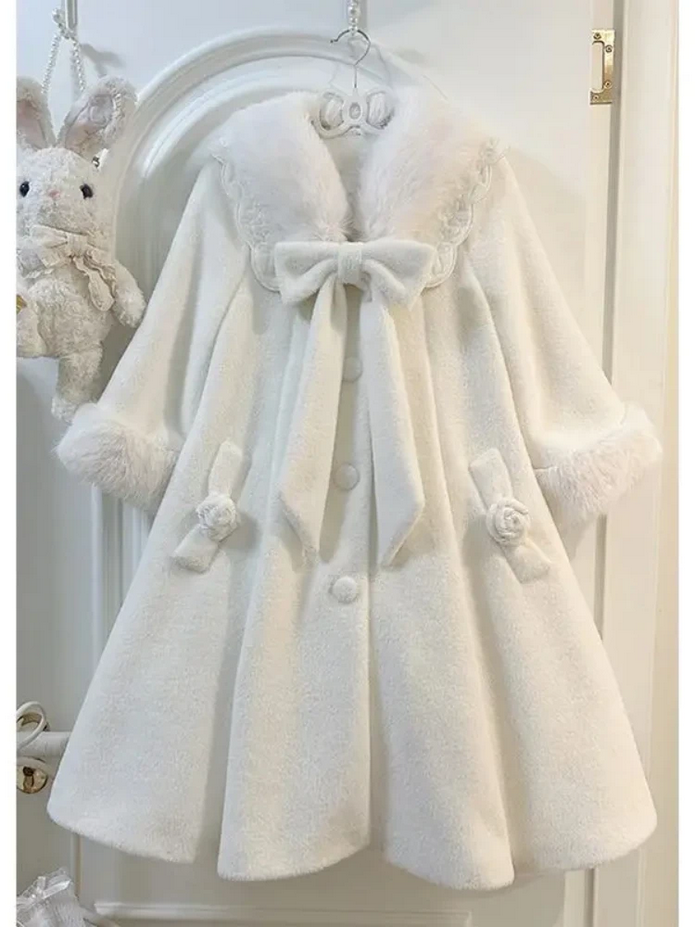 Japanese Lolita Kawaii Plush Long White Coat