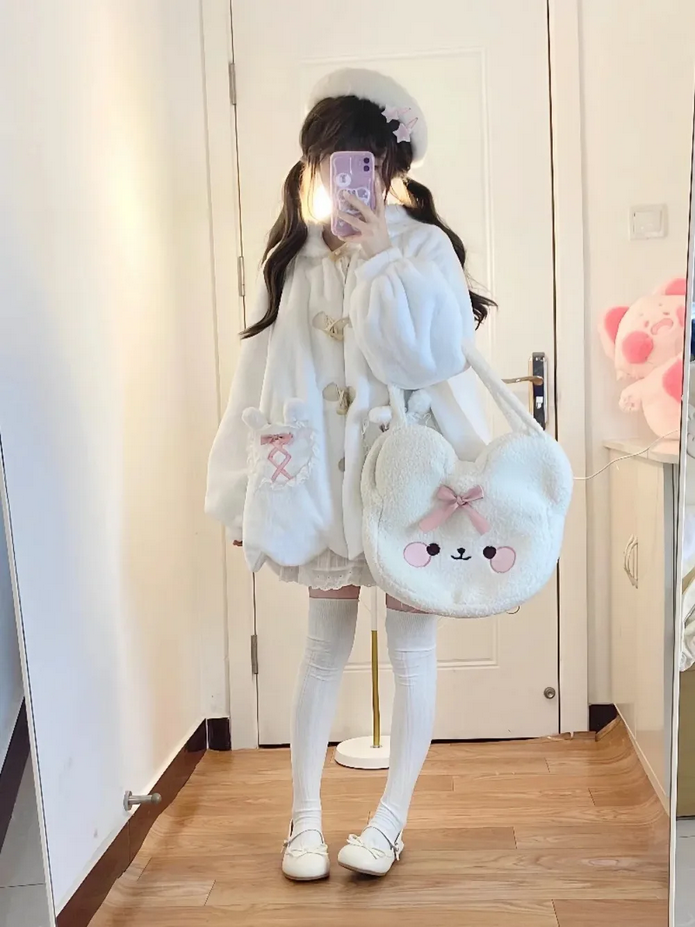 Japanese Lolita Cute Rabbit Ear Plush Coat