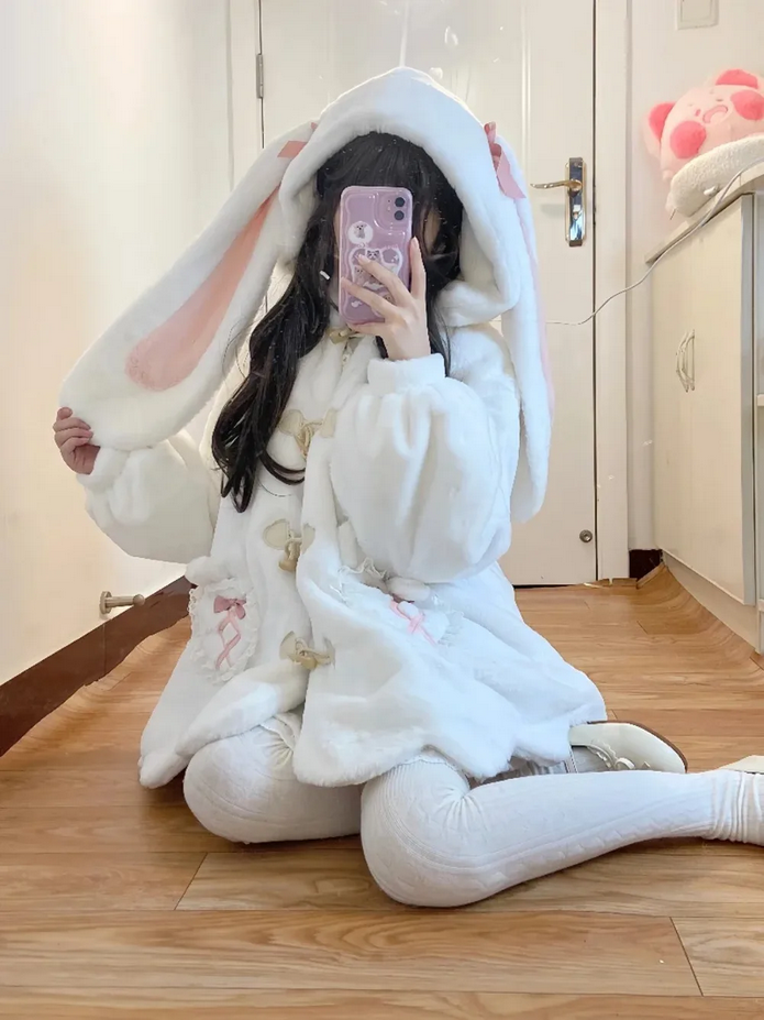 Japanese Lolita Cute Rabbit Ear Plush Coat