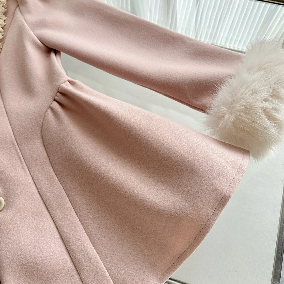 French Elegant Pink Luxury Faux Fur Coat
