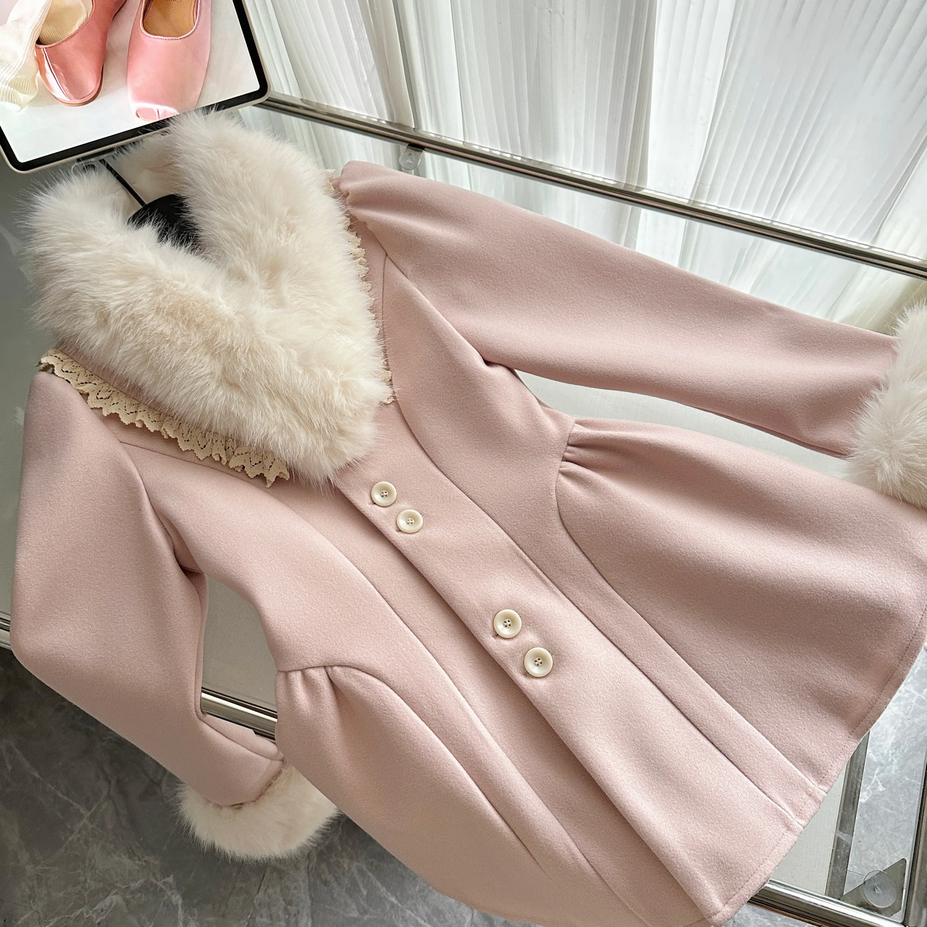 French Elegant Pink Luxury Faux Fur Coat