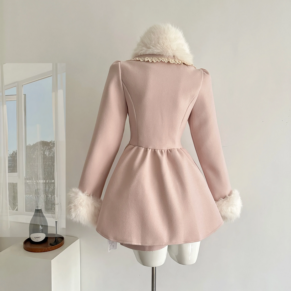 French Elegant Pink Luxury Faux Fur Coat